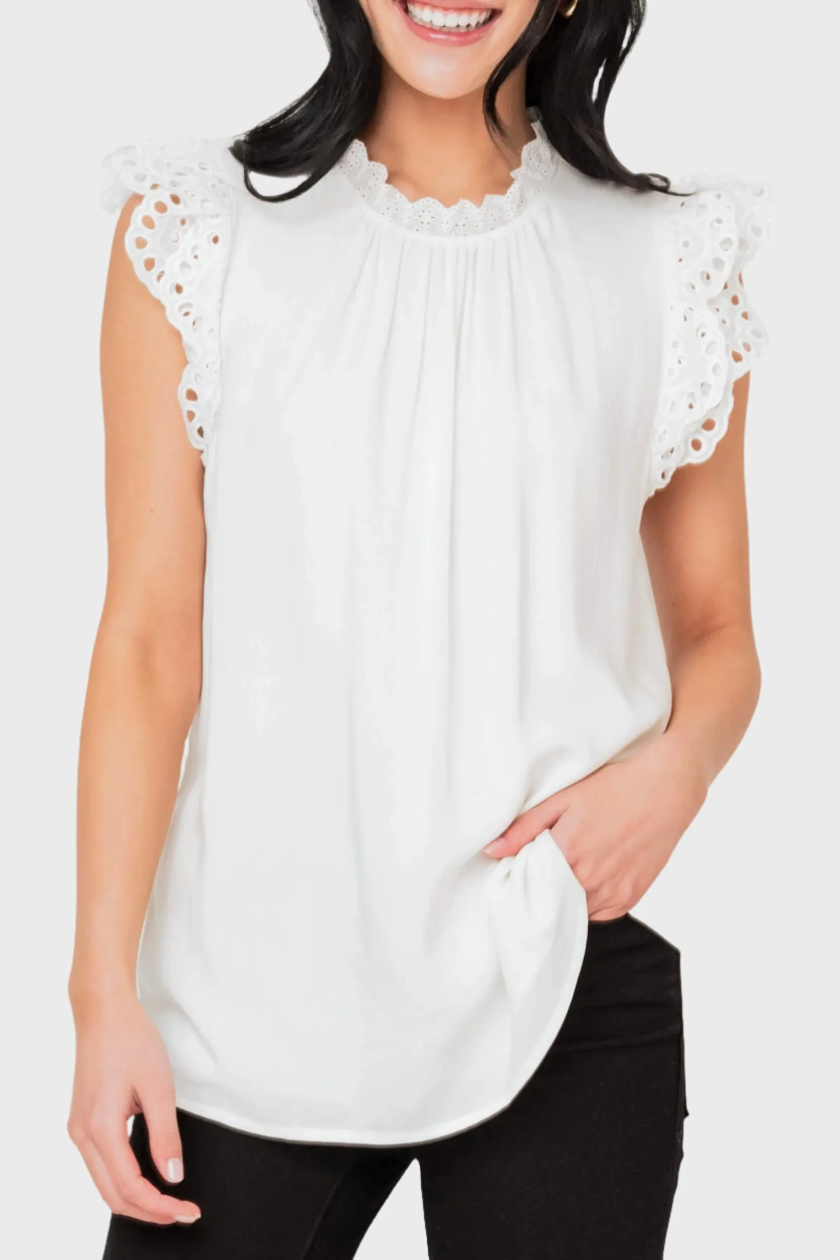 Eyelet Trim Woven Top