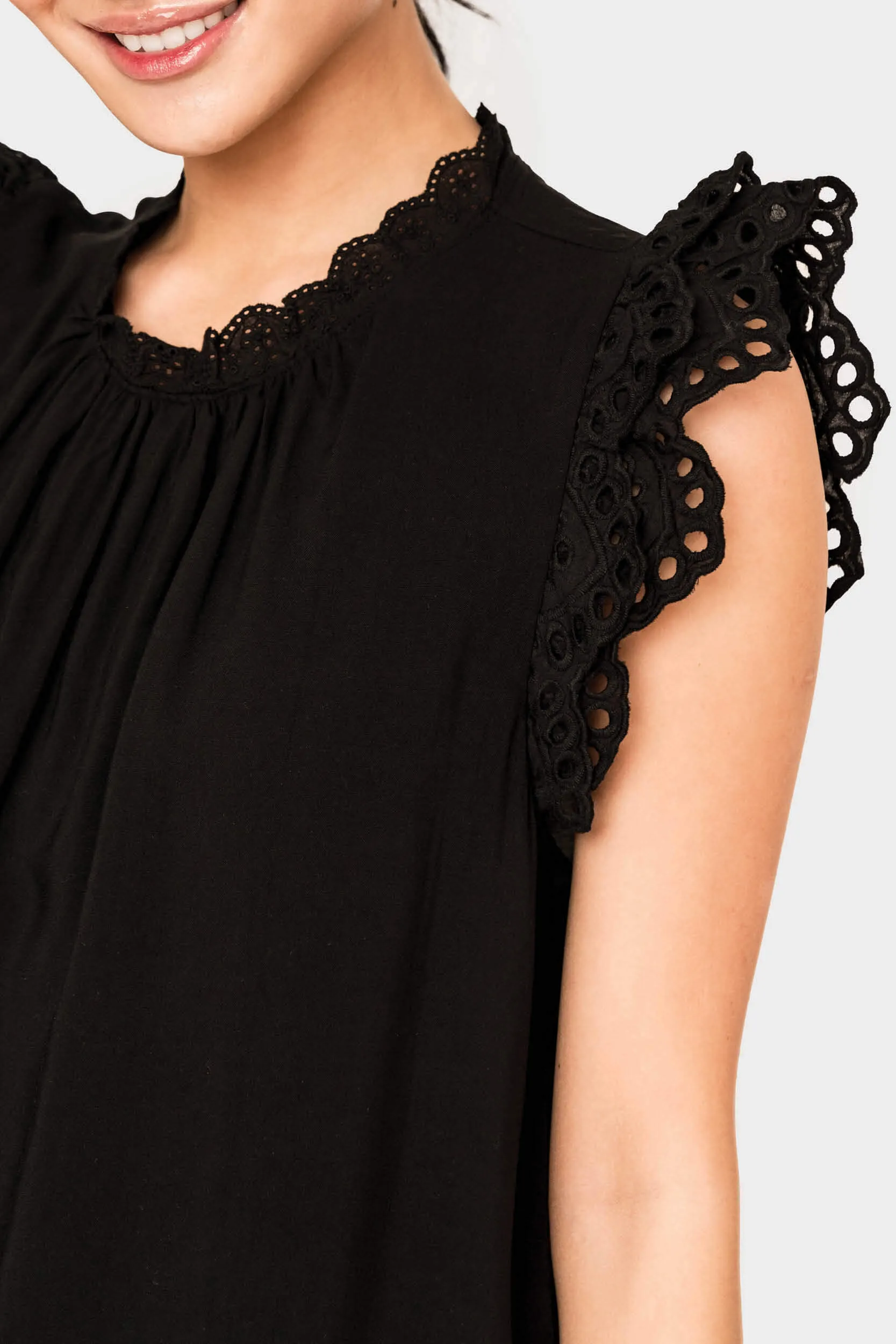 Eyelet Trim Woven Top