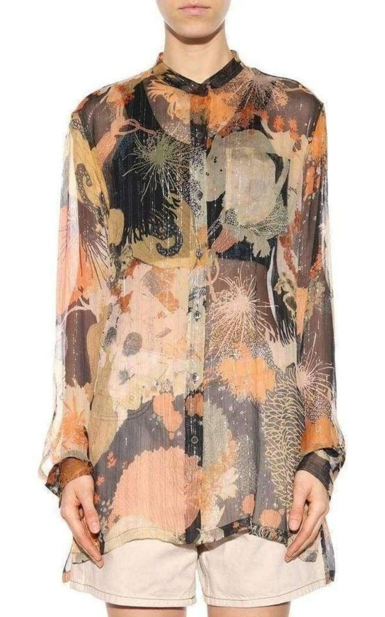 Floral Print Silk Chiffon Shirt