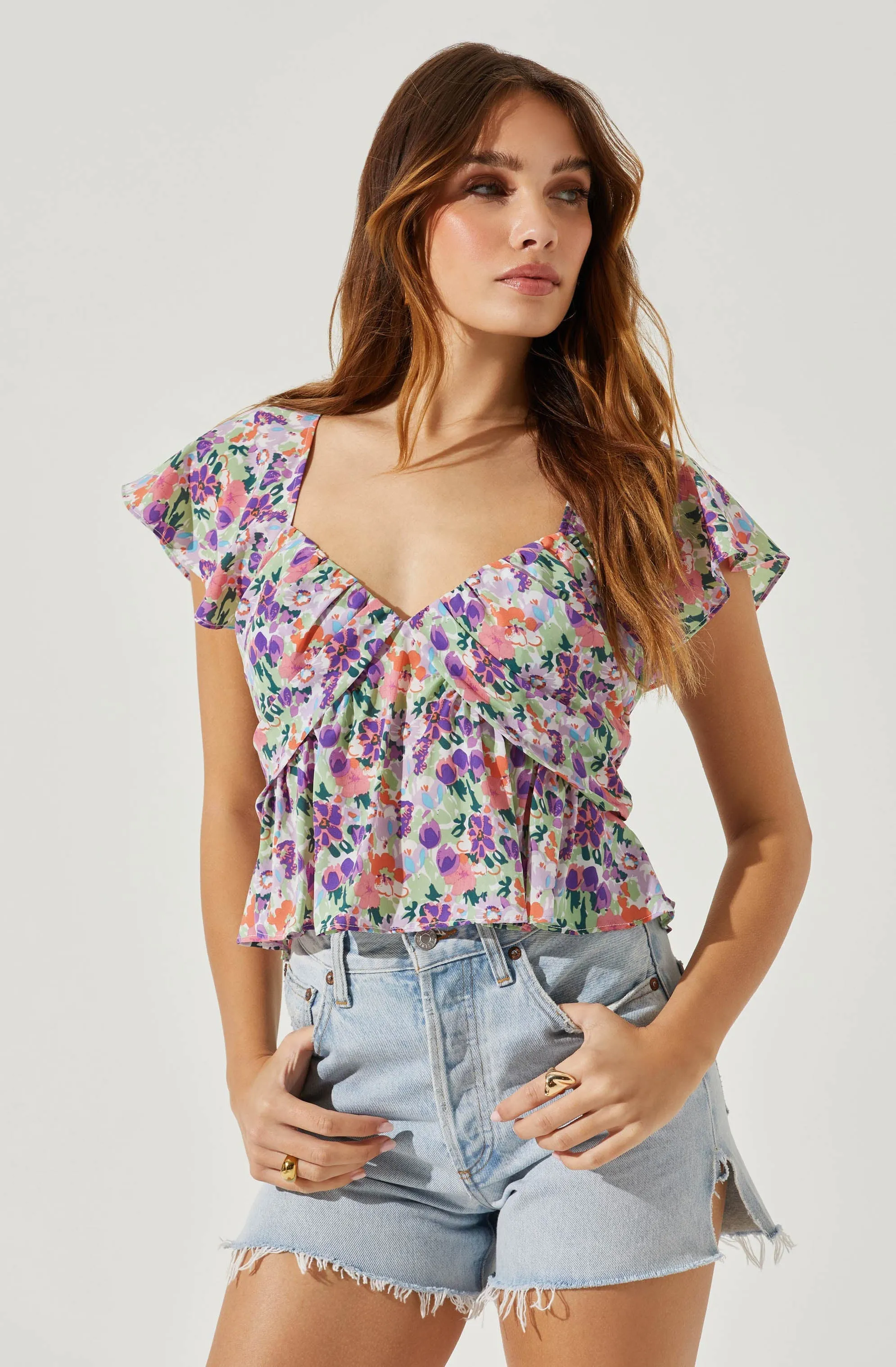 Flutter Sleeve Flowy Floral Top