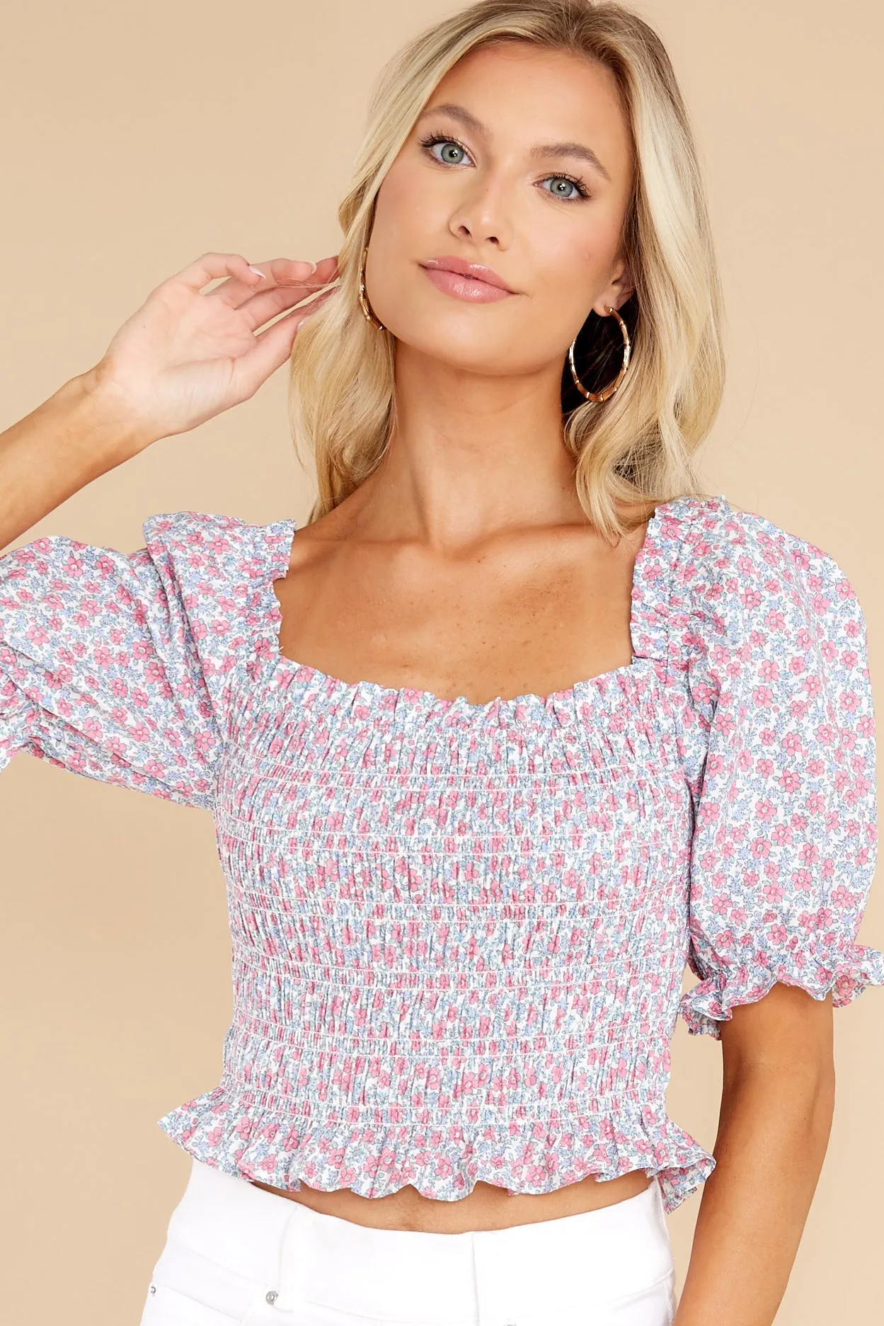 Fresh Flowers Pink Multi Floral Print Top