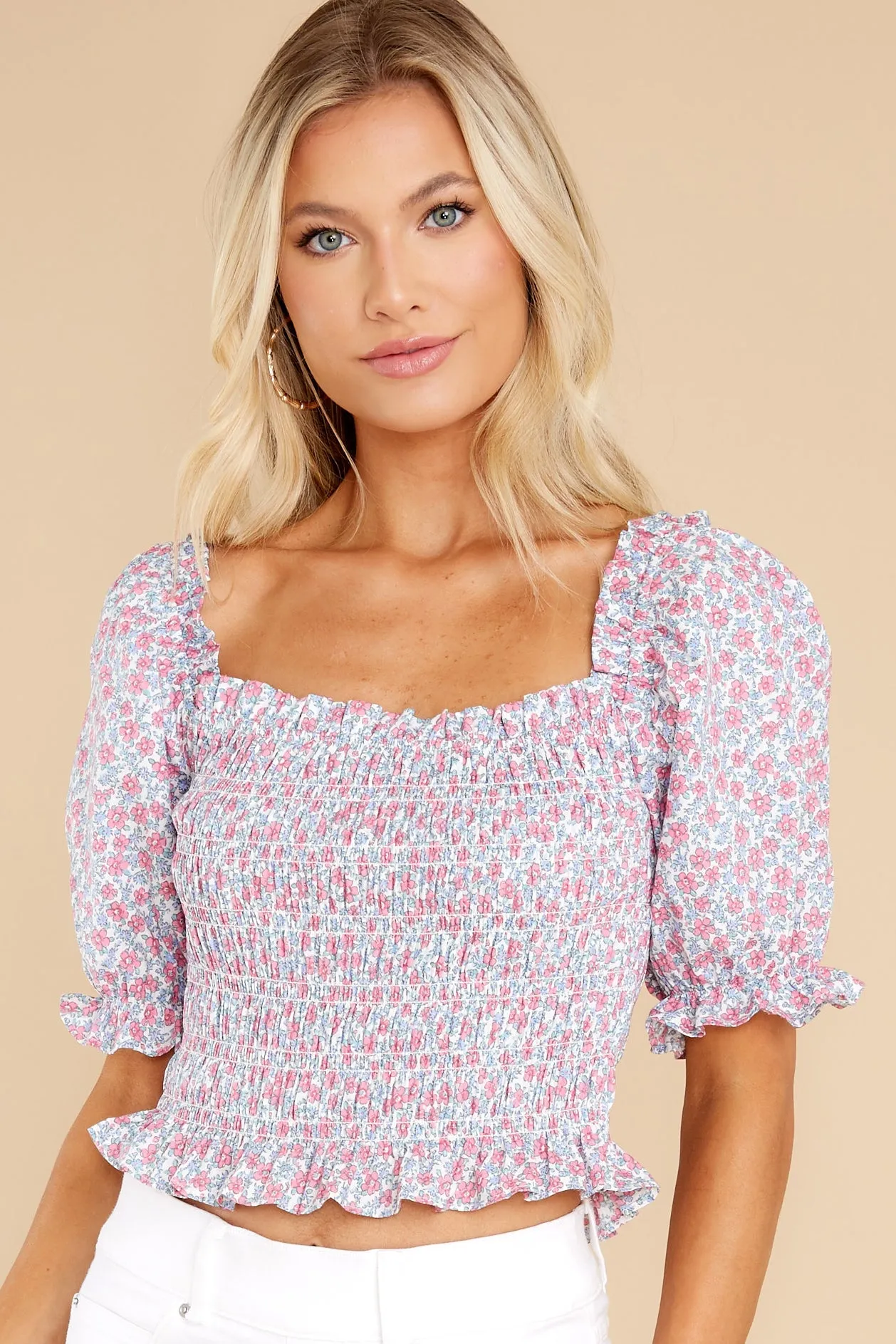 Fresh Flowers Pink Multi Floral Print Top