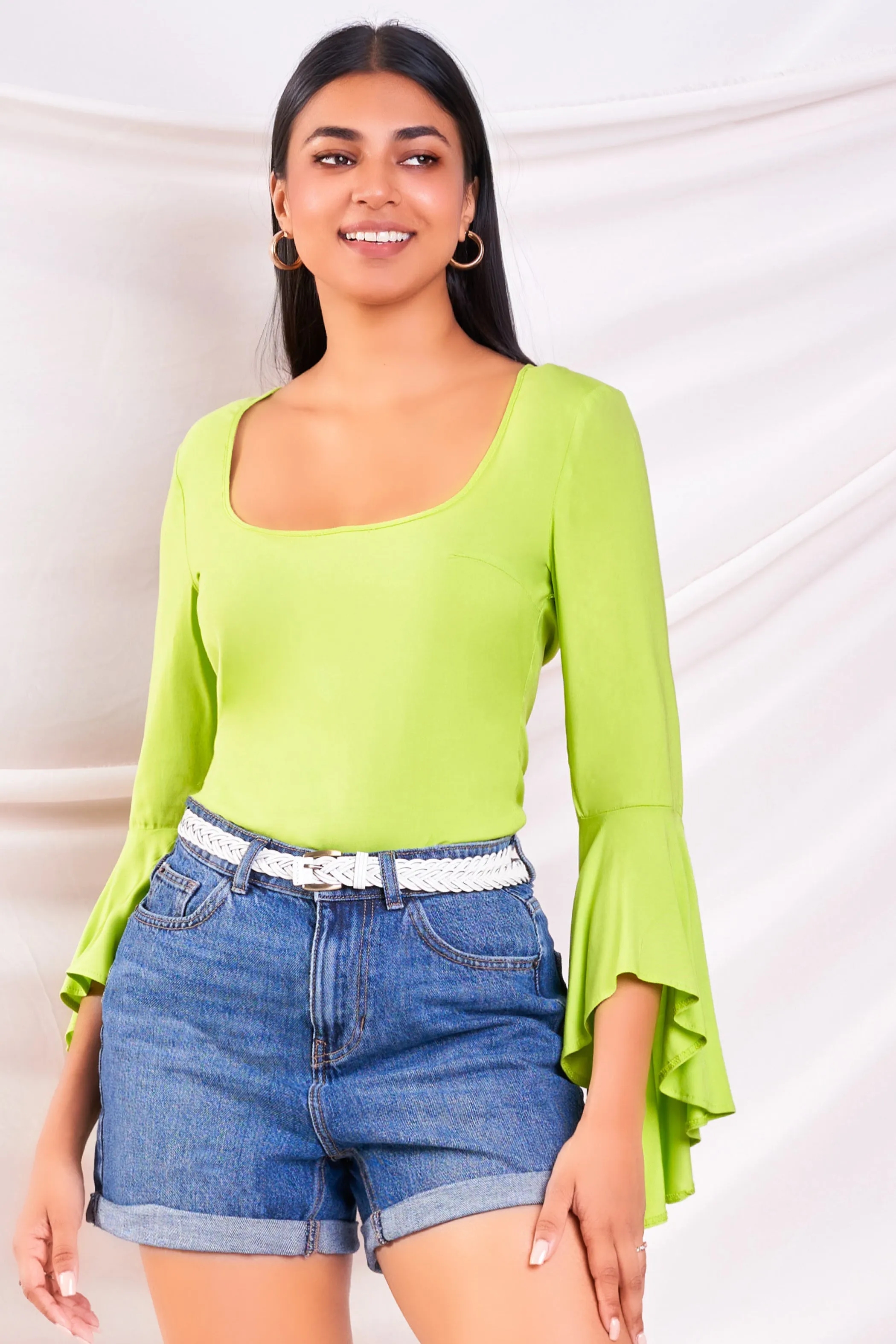 Green Flared Sleeve Top