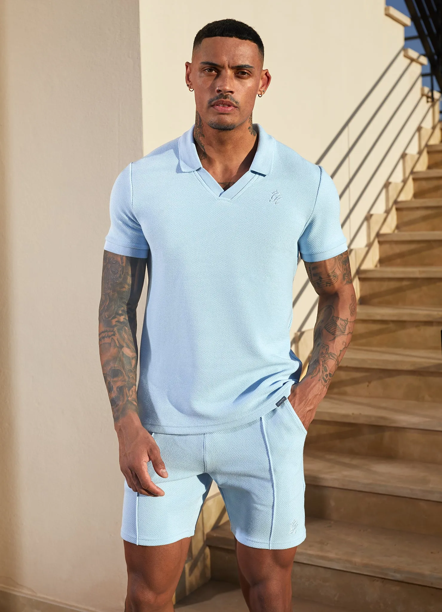 Gym King Signature Texture Polo - Cloud Blue