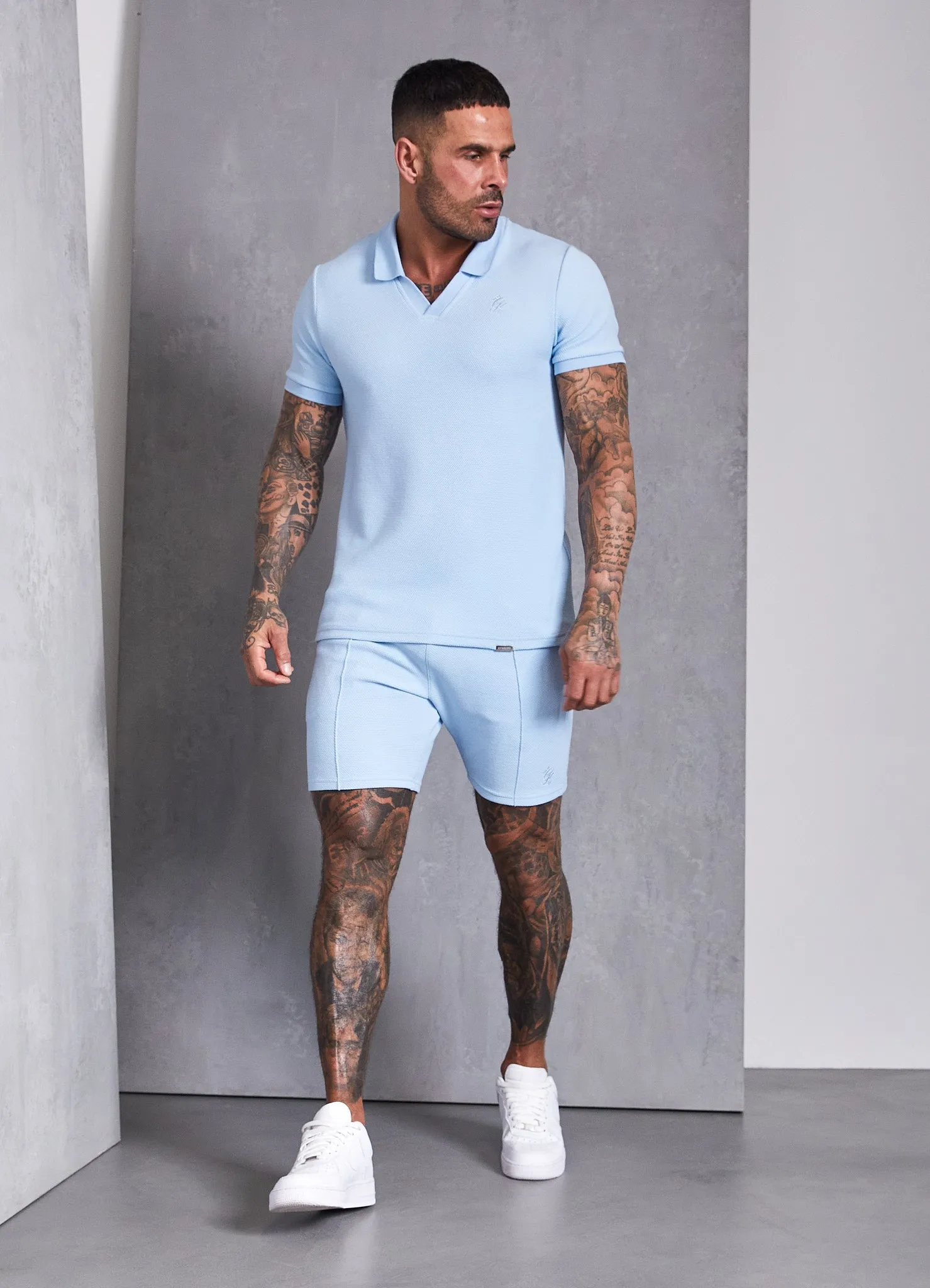 Gym King Signature Texture Polo - Cloud Blue