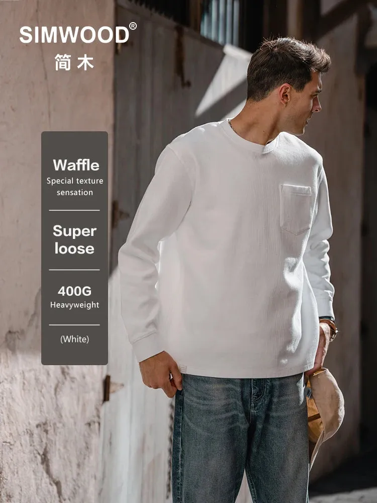 Heavyweight 400gsm Waffle Long Sleeve T-shirts Men Plus Size Tops