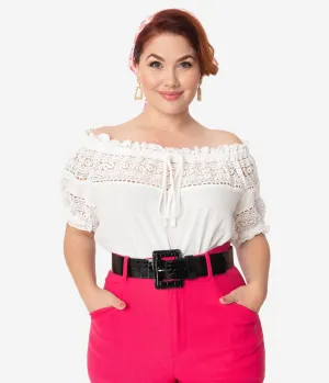 I Love Lucy x Unique Vintage Plus Size White Crochet Vineyard Blouse