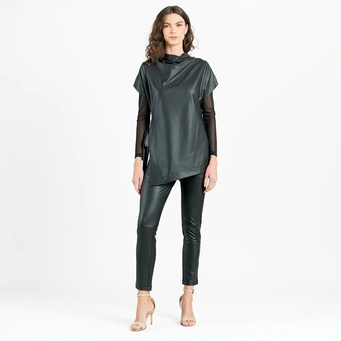 Liquid Leather™ - Funnel Neck Side Vent Tie Tunic - Black - Final Sale!