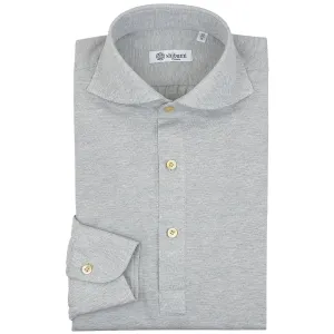 Long Sleeved Polo Shirt - Wide Spread - Light Grey - Regular Fit