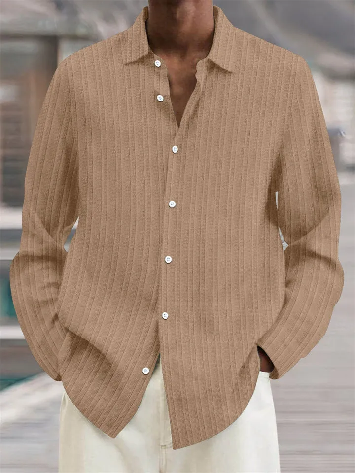 Men's Button Up Stripes Texture Oversized Cotton Linen Shirts