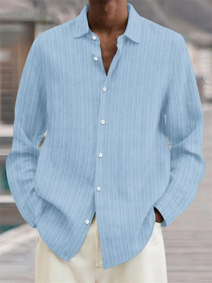 Men's Button Up Stripes Texture Oversized Cotton Linen Shirts