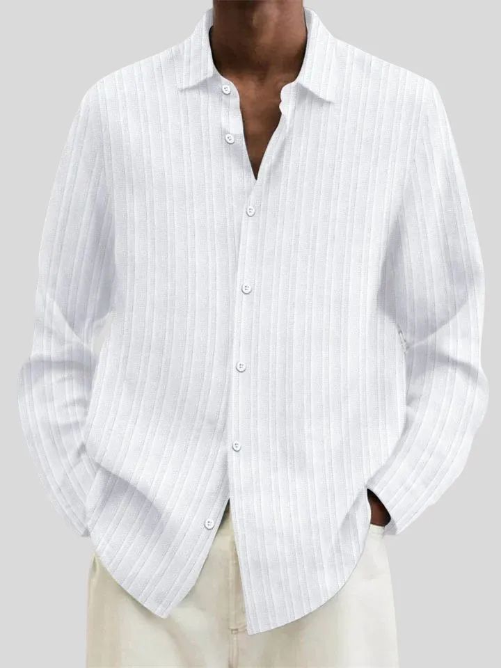 Men's Button Up Stripes Texture Oversized Cotton Linen Shirts