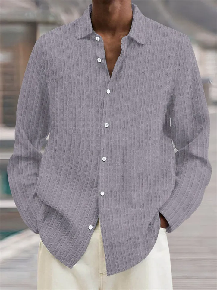 Men's Button Up Stripes Texture Oversized Cotton Linen Shirts