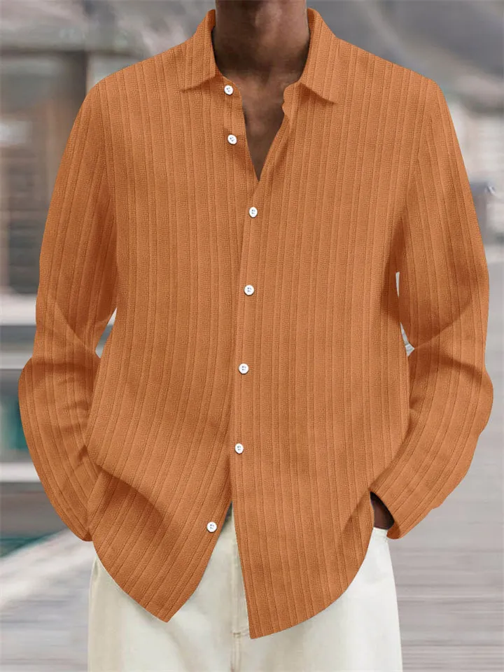 Men's Button Up Stripes Texture Oversized Cotton Linen Shirts