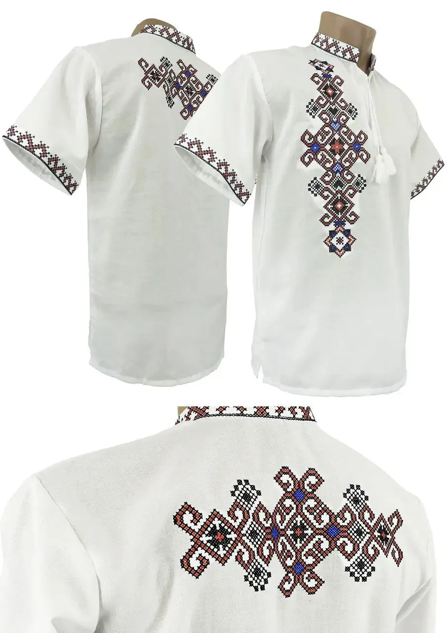 Men's Ukrainian embroidered shirts in short and long sleeves with traditional Vyshyvanka on the back