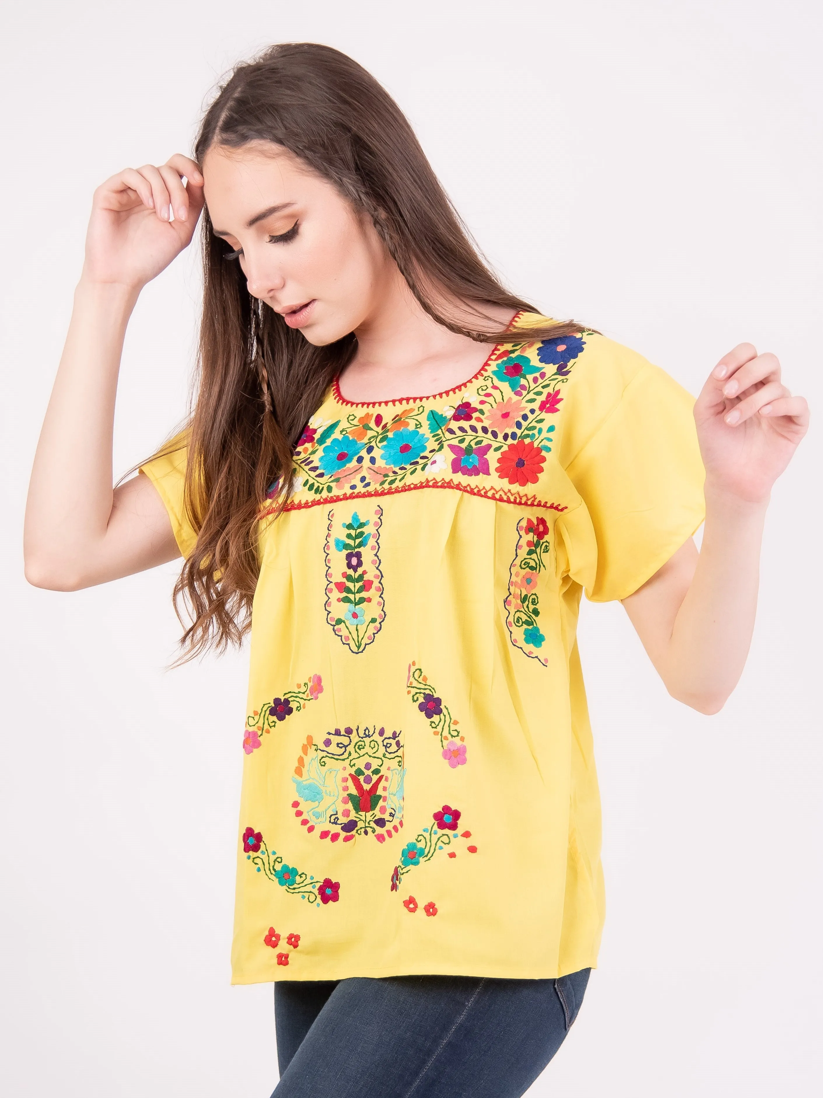 Mexican Tehuacan Full Blouse Mango Yellow