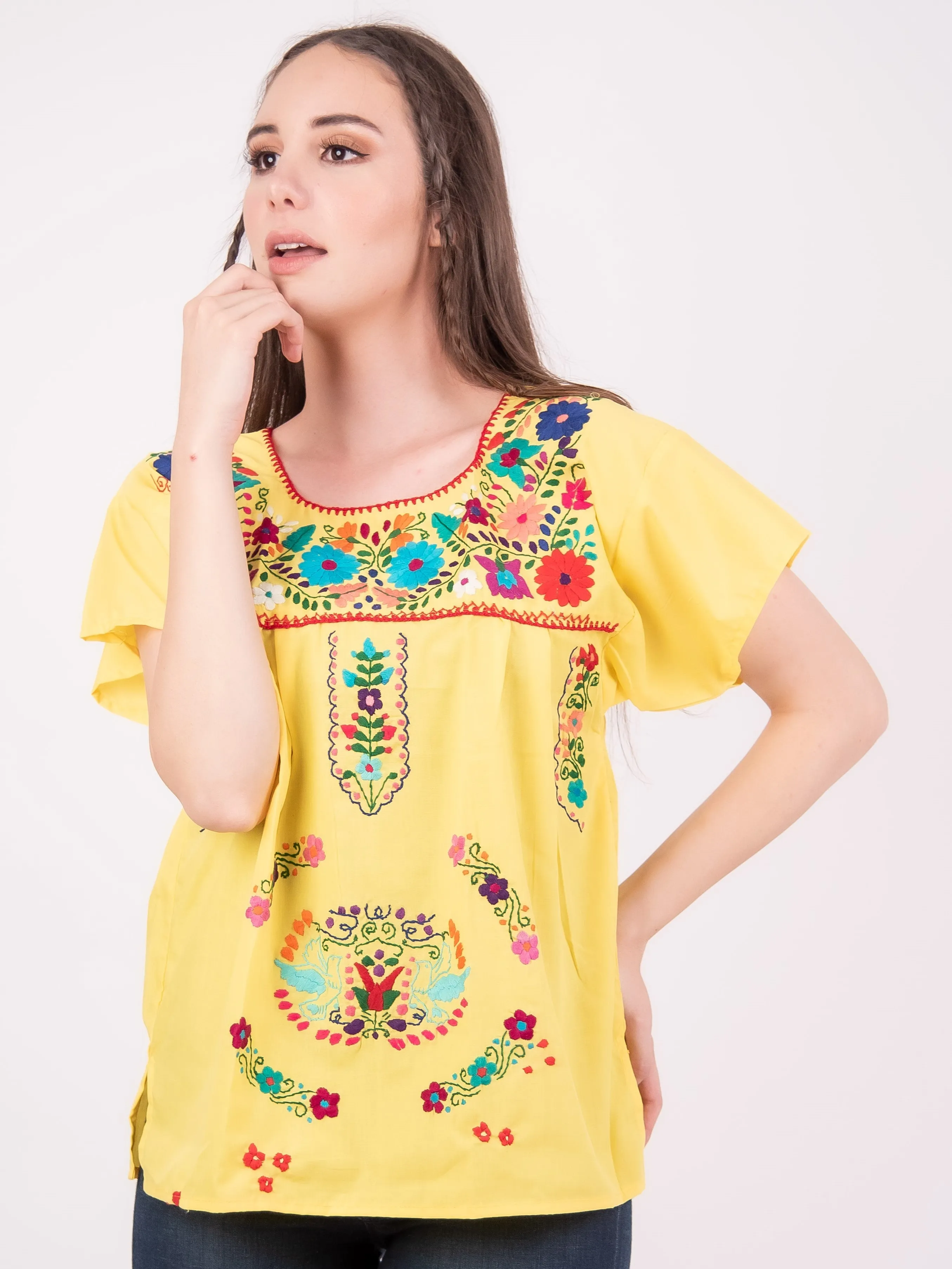 Mexican Tehuacan Full Blouse Mango Yellow