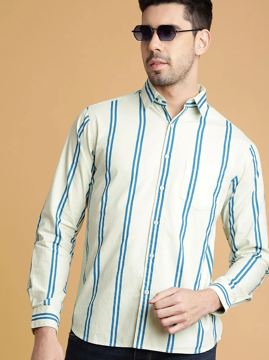 Mint Green Striped Slim Fit Casual Shirt | Greenfibre