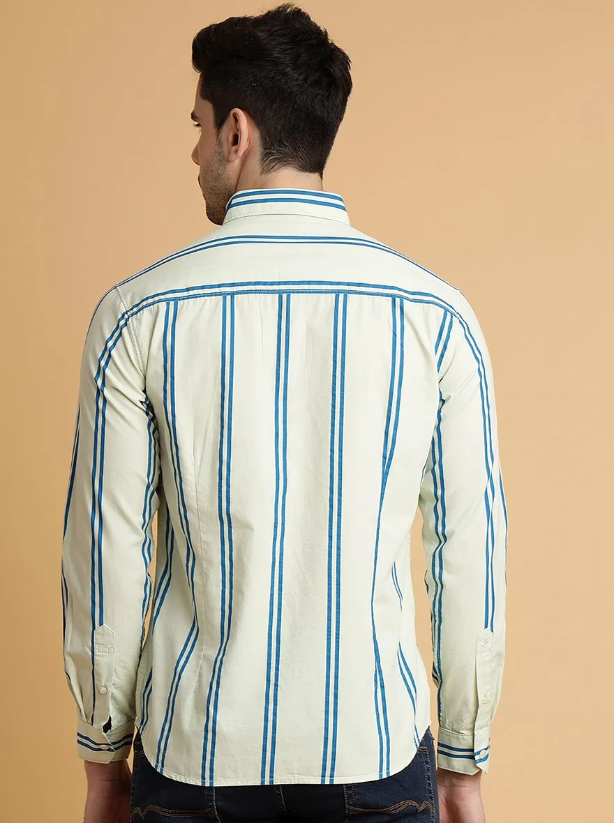 Mint Green Striped Slim Fit Casual Shirt | Greenfibre