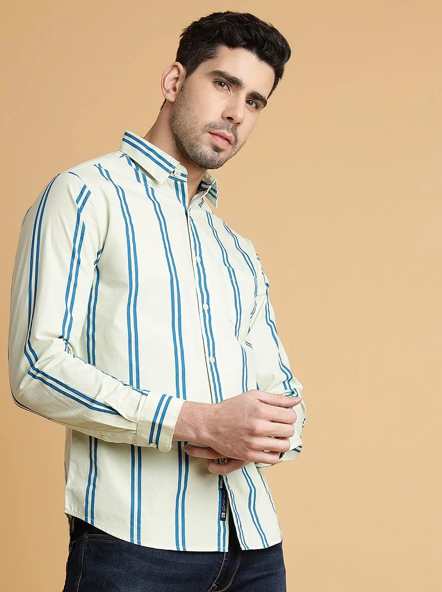 Mint Green Striped Slim Fit Casual Shirt | Greenfibre