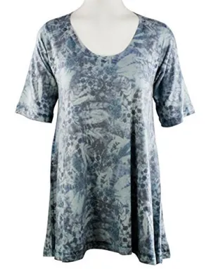 Nally & Millie Blue Abstract, Scoop Neck, Short Sleeve Blue Tunic Top