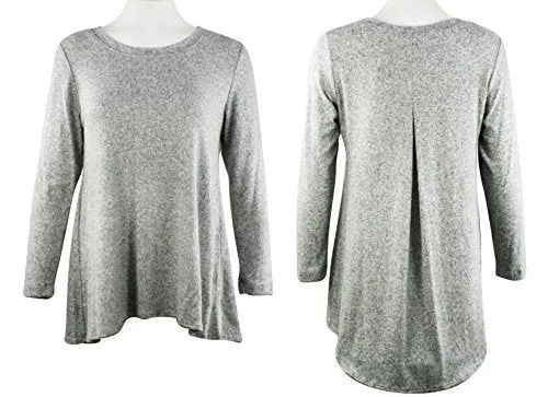 Nally & Millie Heather Grey, Scoop Neck, Brushed Back Pleat, Hi-Lo Tunic Top