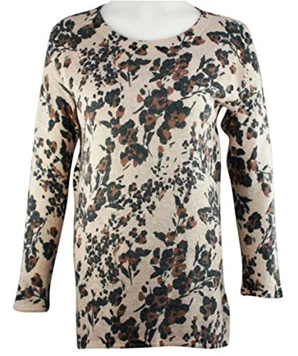 Nally & Millie - Leopard Floral, Scoop Neck, Long Sleeve Hi-Lo Hem Tunic