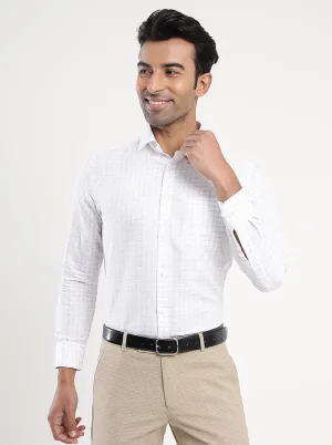 Off White Checked Slim Fit Formal Shirt | Greenfibre