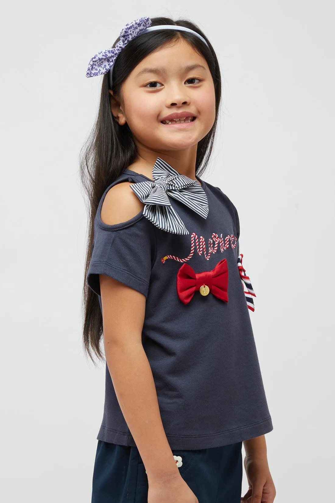 One Friday Navy Blue Top With Bows