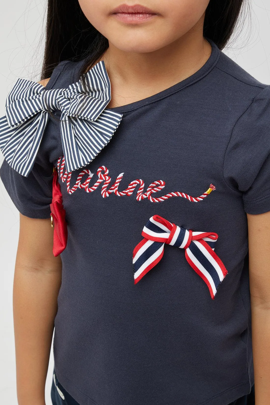 One Friday Navy Blue Top With Bows