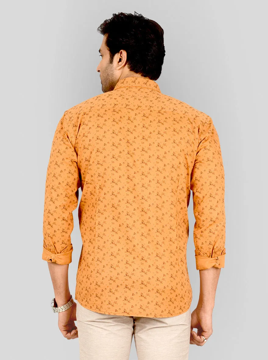 Orange Printed Tailored Fit Casual Shirt | JadeBlue