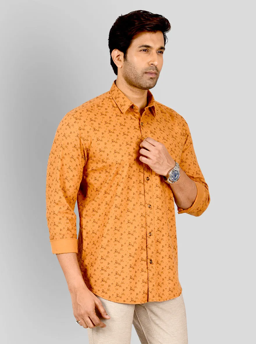 Orange Printed Tailored Fit Casual Shirt | JadeBlue