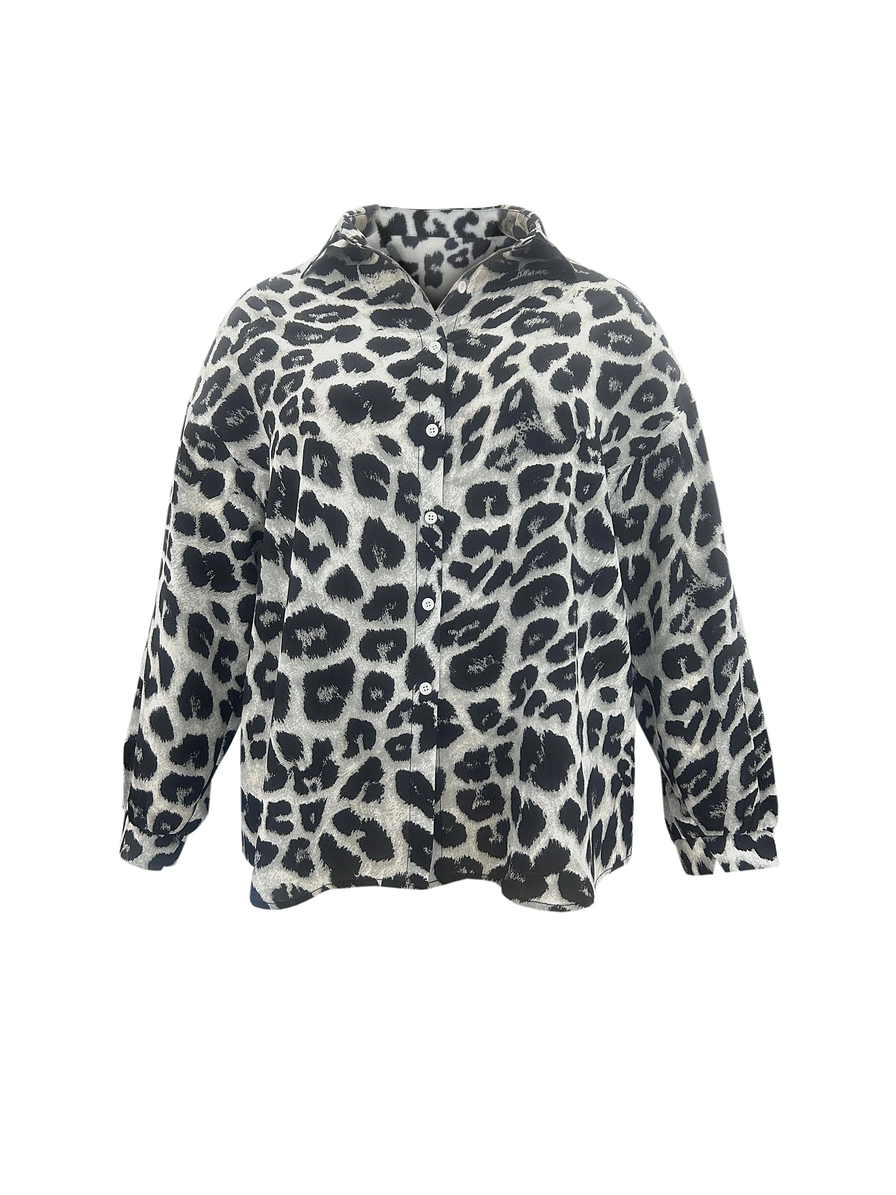 Oversized Leopard Print Casual Blouse for Plus Size Women