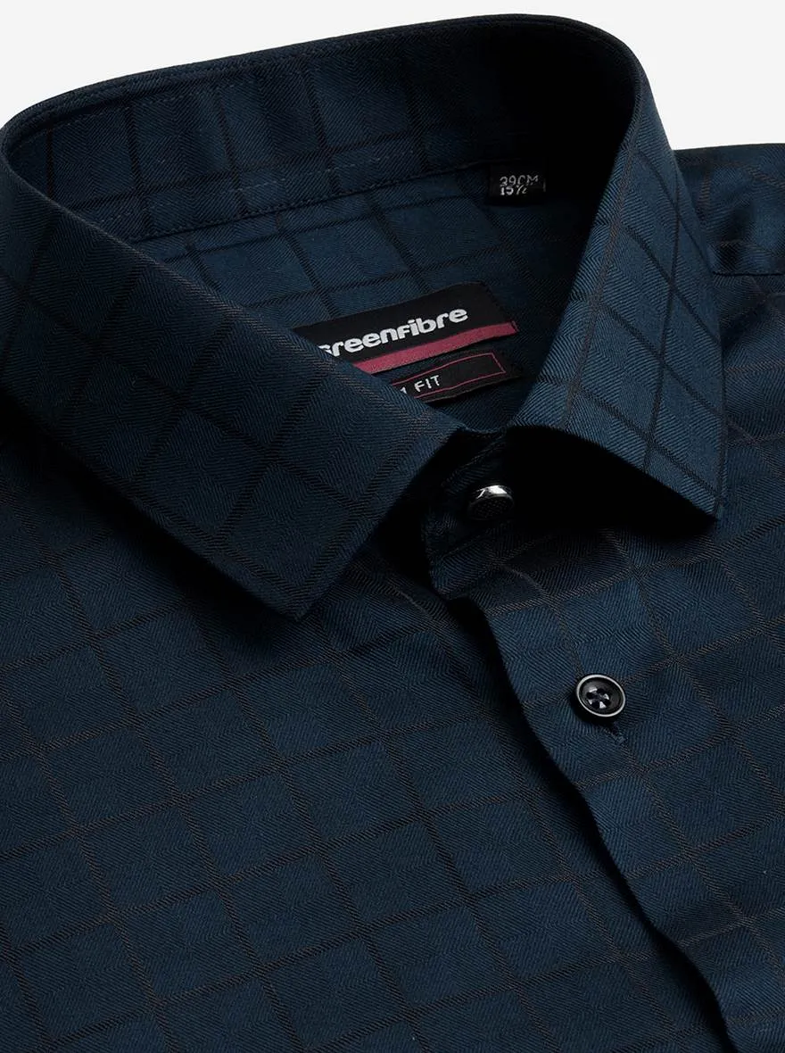 Peacock Blue Checked Slim Fit Party Wear Shirt | Greenfibre