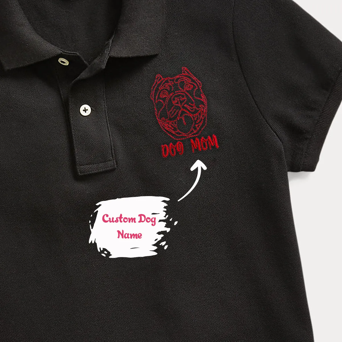 Personalized Pitbull Dog Mom Embroidered  Polo Shirts, Custom Polo Shirts with Dog Name, Best Gifts for Pitbull Lovers