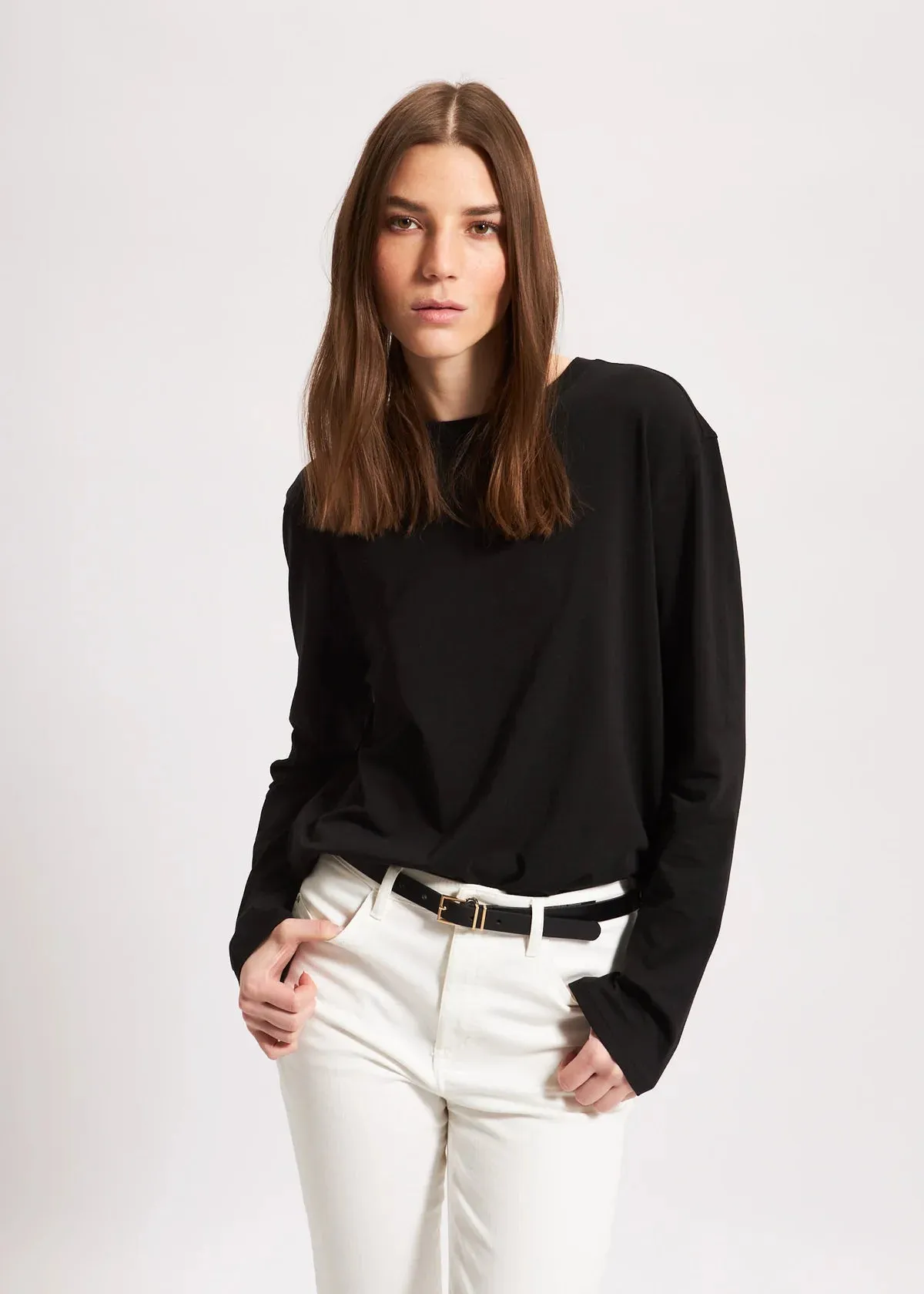 PIMA COTTON CREW NECK BOYFRIEND LONG SLEEVE (BLACK) - PATRICK ASSARAF