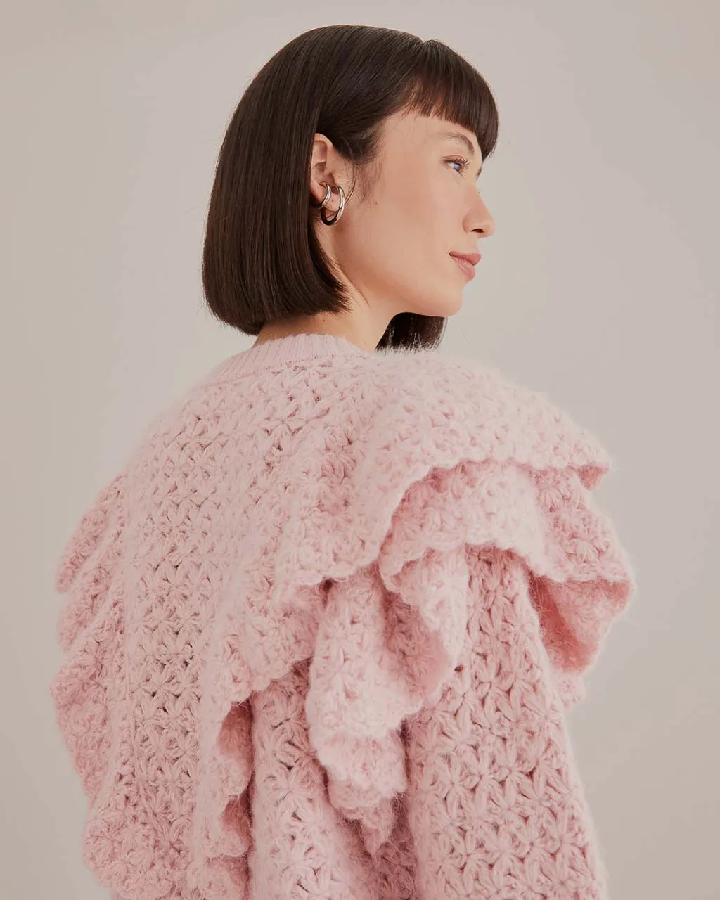 Pink Flower Texture Knit Cardigan