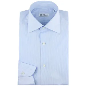 Poplin Semi Spread Shirt - White / Blue - Hairline Stripe