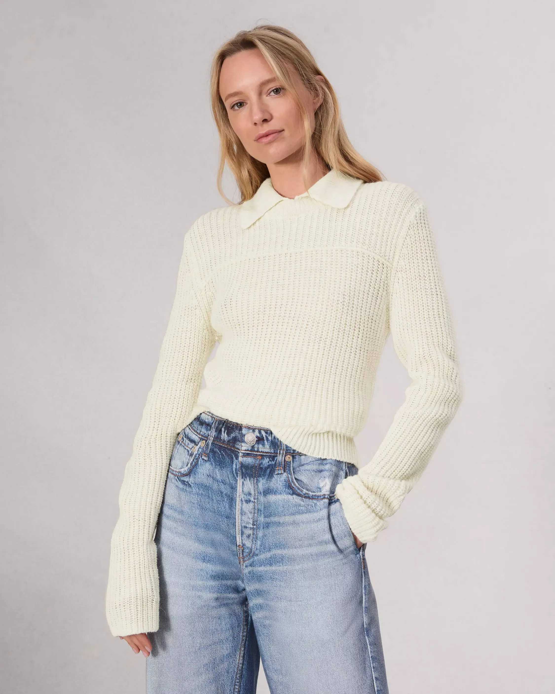 Rag & Bone Madix Polo Sweater in Ivory