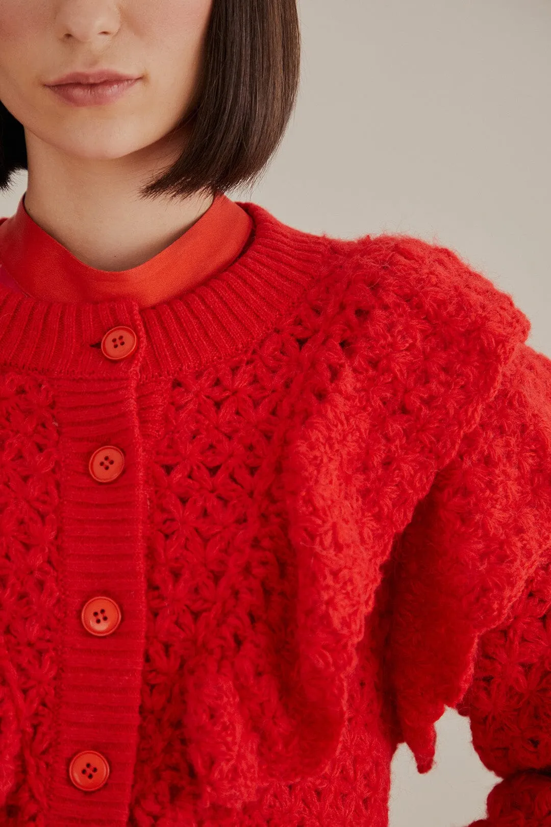 Red Flower Texture Knit Cardigan