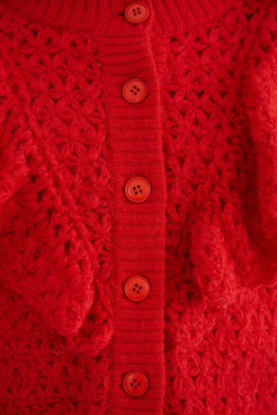 Red Flower Texture Knit Cardigan