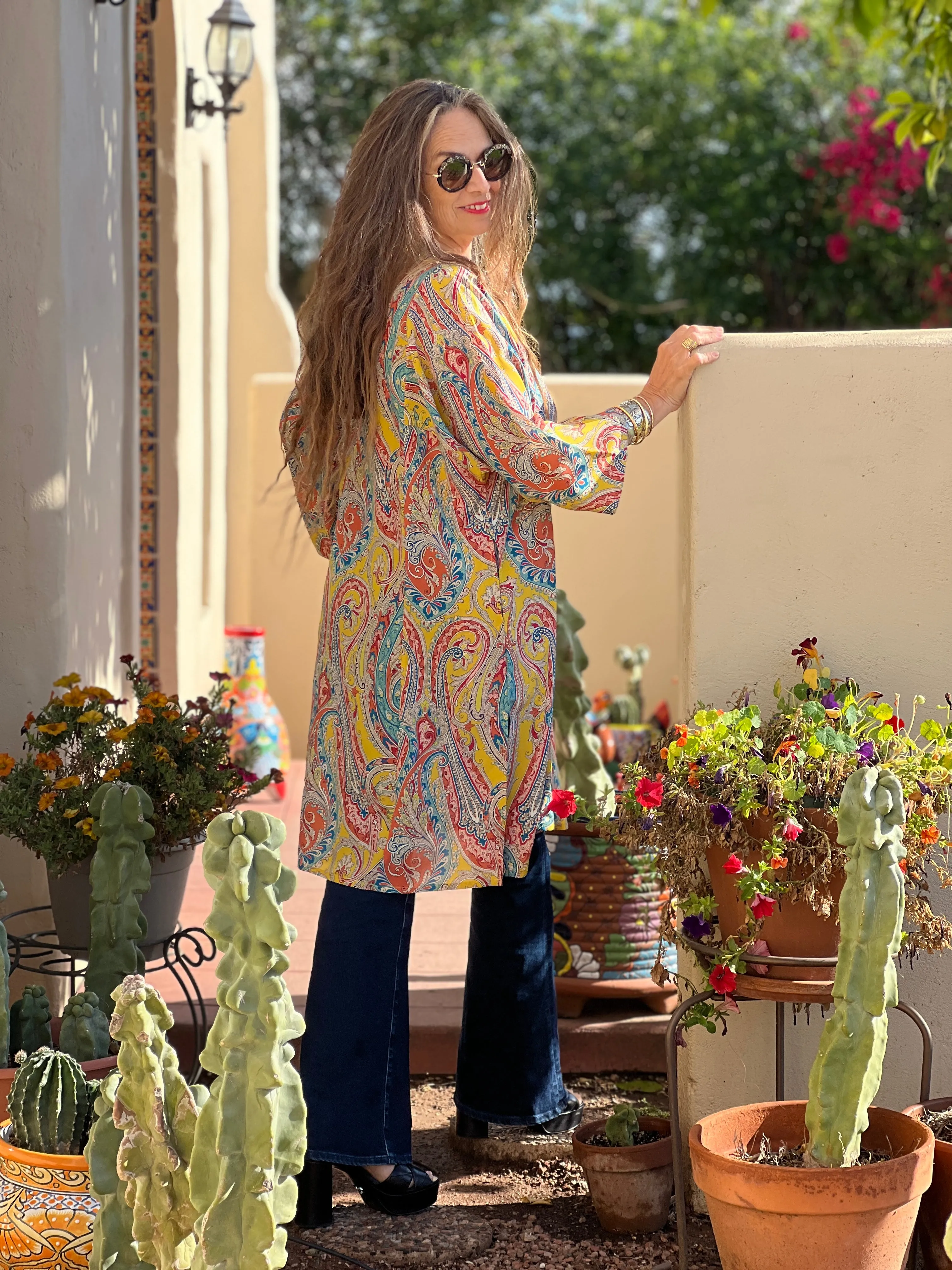 Saffron Principessa Paisley Italian Silk Midi Tunic