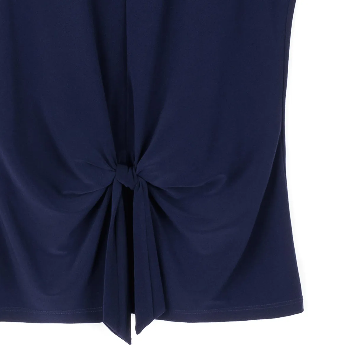 Sleeveless V-Neck Center Front Tie Top - Navy