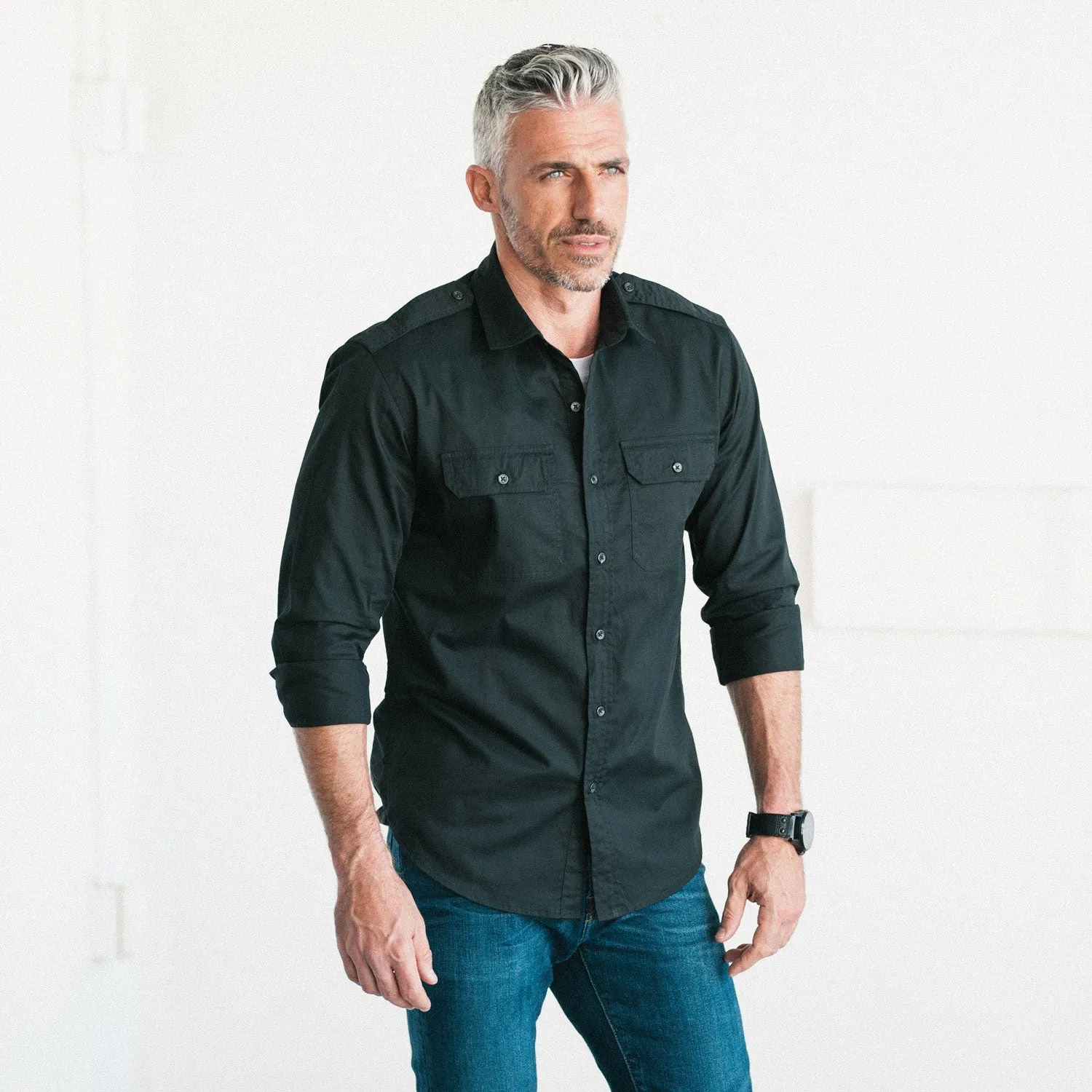 Smith Utility Shirt – Black Cotton Twill