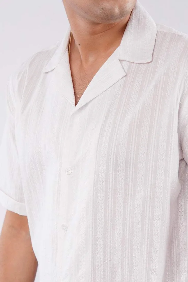 Striped Texture Cuban Shirt - White