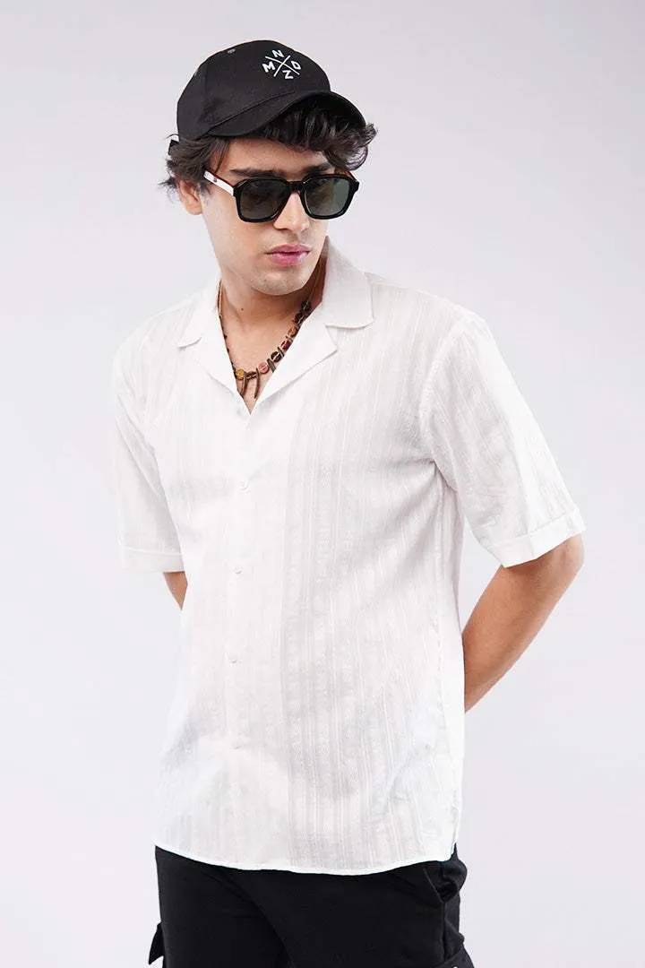 Striped Texture Cuban Shirt - White