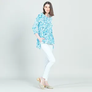 Textured Parachute Hem Tunic - Floral Rain-Turquoise - Final Sale!