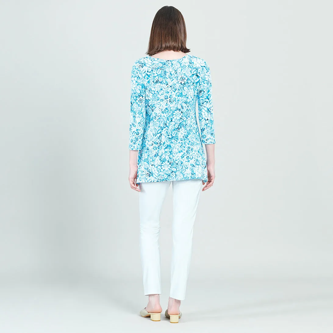 Textured Parachute Hem Tunic - Floral Rain-Turquoise - Final Sale!