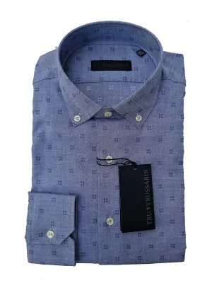 Trussardi Denim Blue Texture Shirt