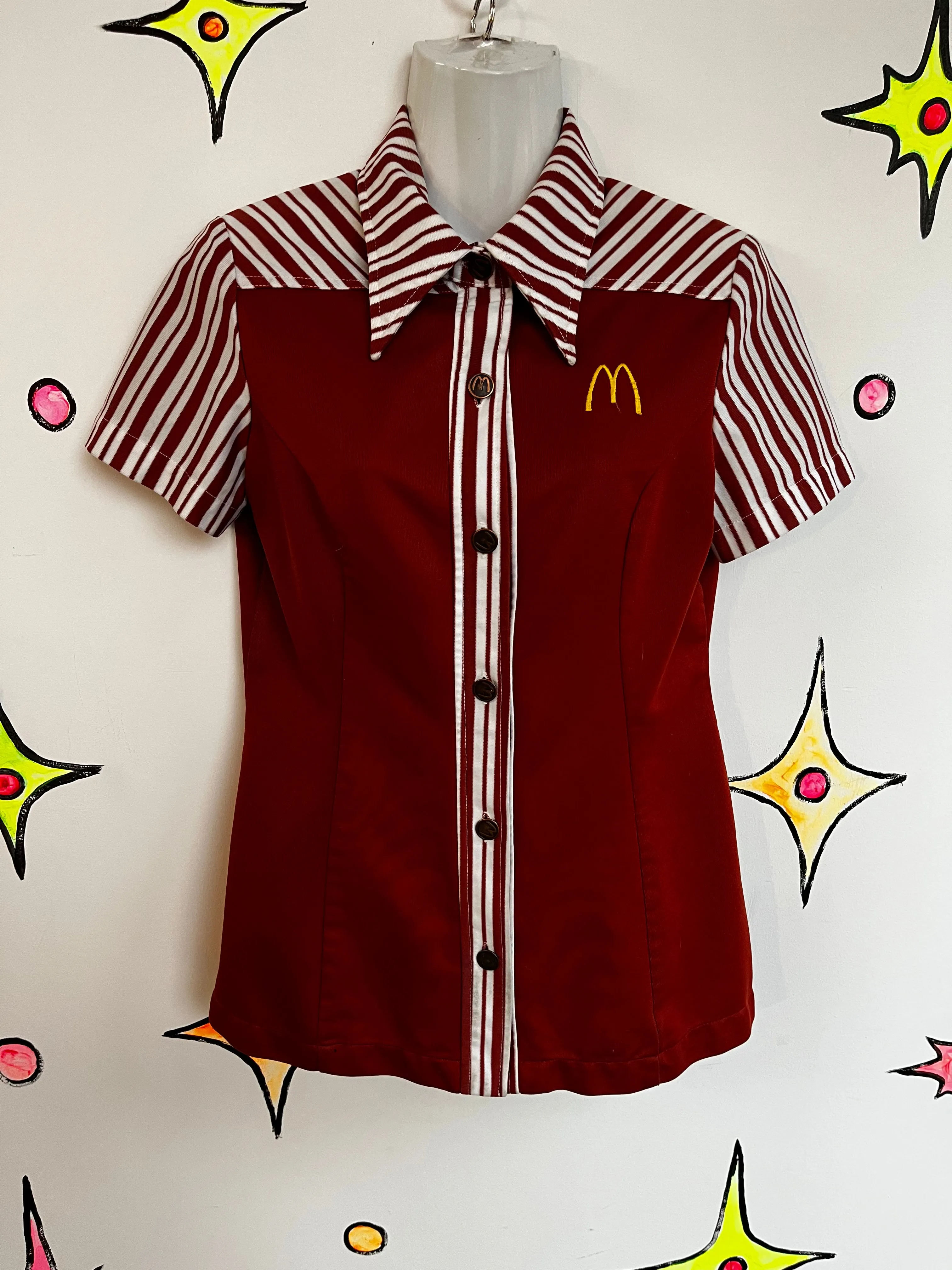 Vintage 70s 1976 | McDonalds Rare Uniform Novelty Collar Disco Shirt Top | M